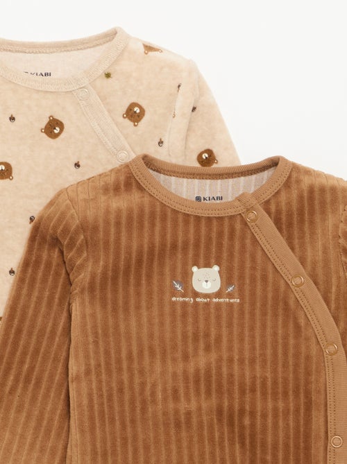 Pack de 2 pijamas de terciopelo con pies - Kiabi