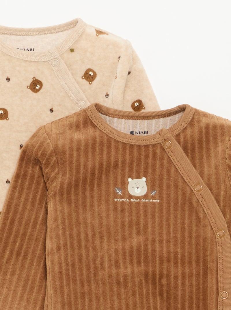 Pack de 2 pijamas de terciopelo con pies Marron - Kiabi