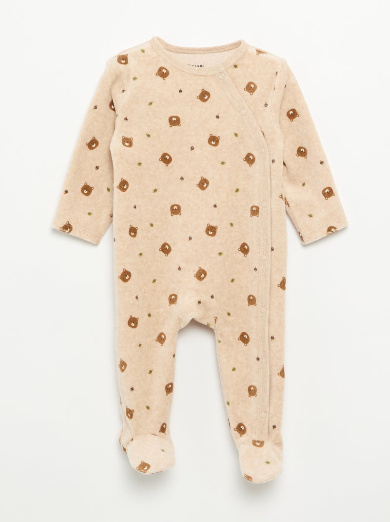 Pack de 2 pijamas de terciopelo con pies Marron - Kiabi