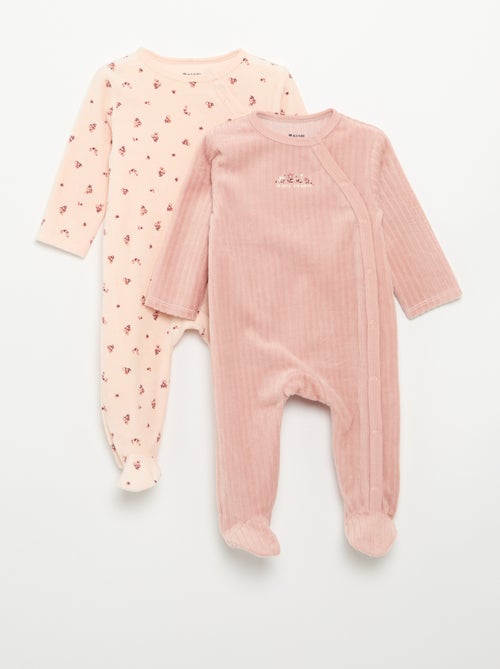 Pack de 2 pijamas de terciopelo con pies - Kiabi