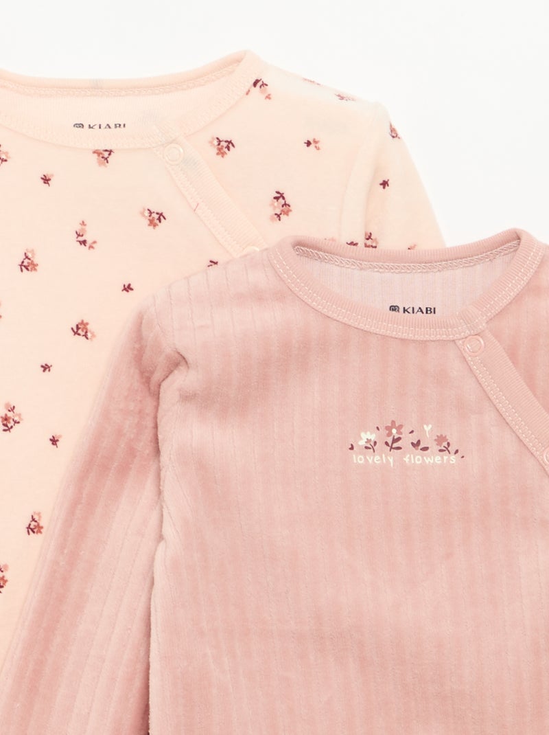 Pack de 2 pijamas de terciopelo con pies Rosa - Kiabi