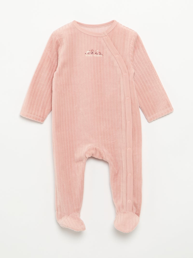 Pack de 2 pijamas de terciopelo con pies Rosa - Kiabi