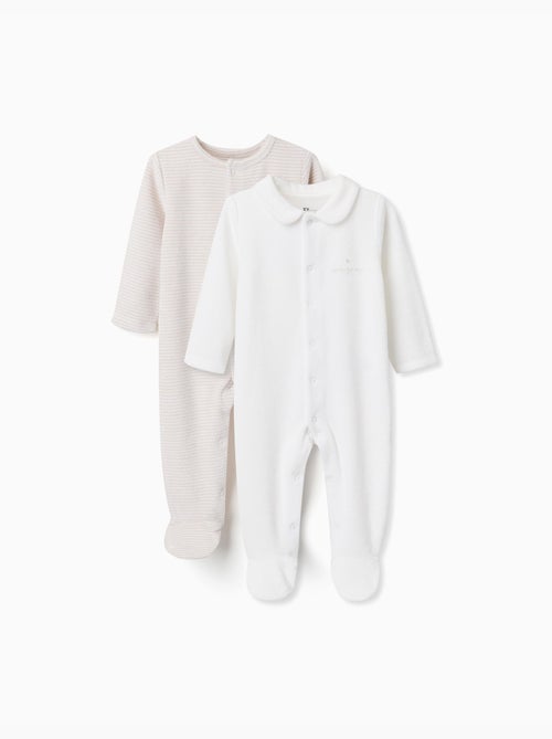 Pack de 2 pijamas peleles lisos/a rayas de terciopelo - Kiabi Pack de 2 pijamas peleles lisos/a rayas de terciopelo - Kiabi