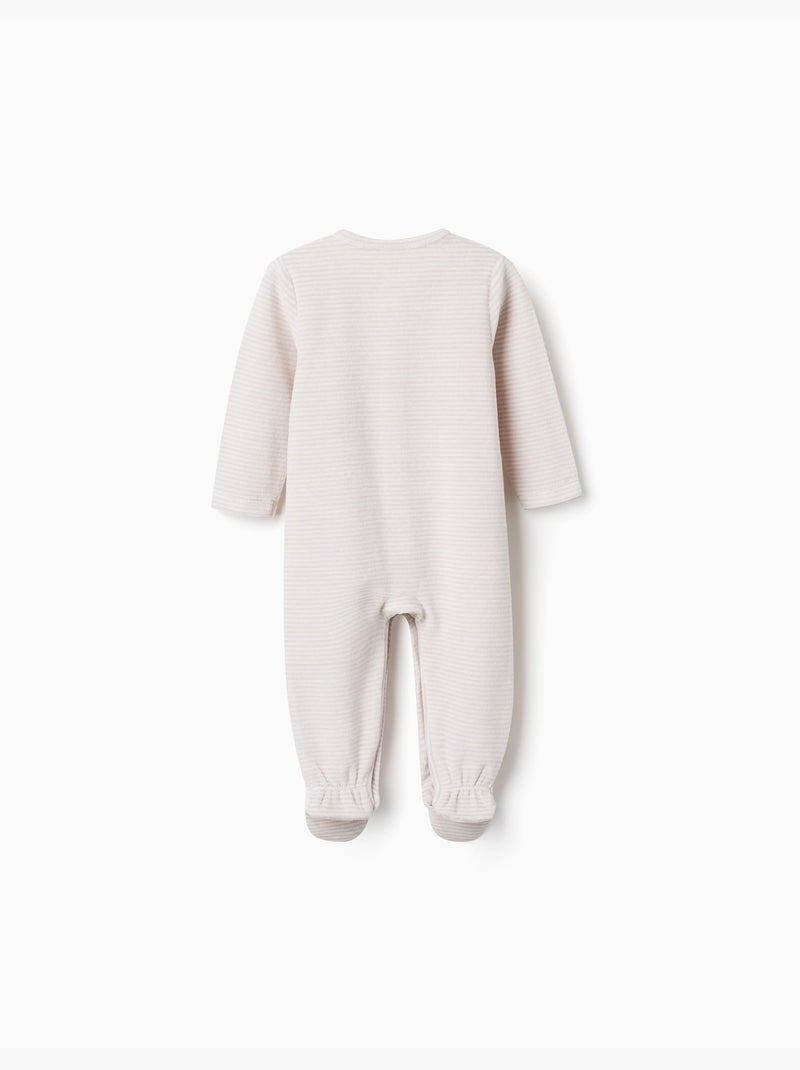 Pack de 2 pijamas peleles lisos/a rayas de terciopelo Beige/Blanco - Kiabi