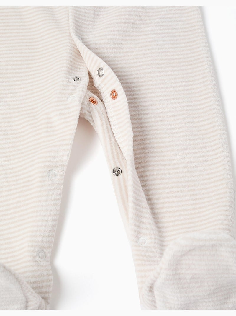 Pack de 2 pijamas peleles lisos/a rayas de terciopelo Beige/Blanco - Kiabi
