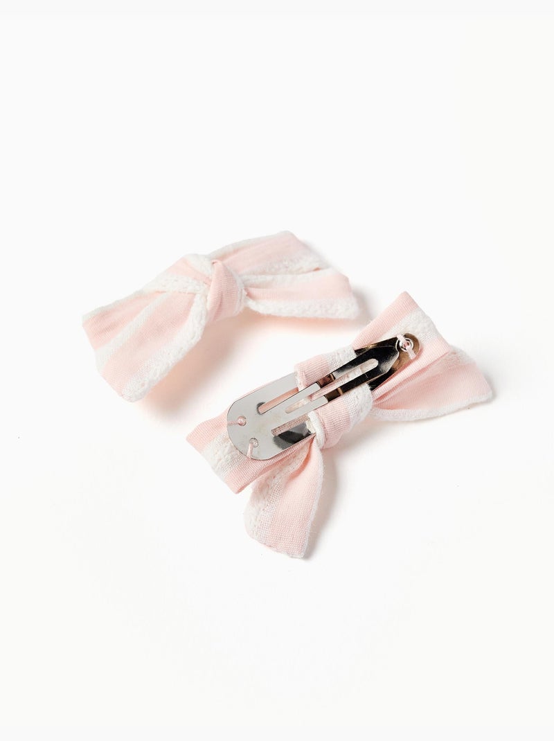 Pack de 2 pinzas con lazo a rayas Rosa claro - Kiabi