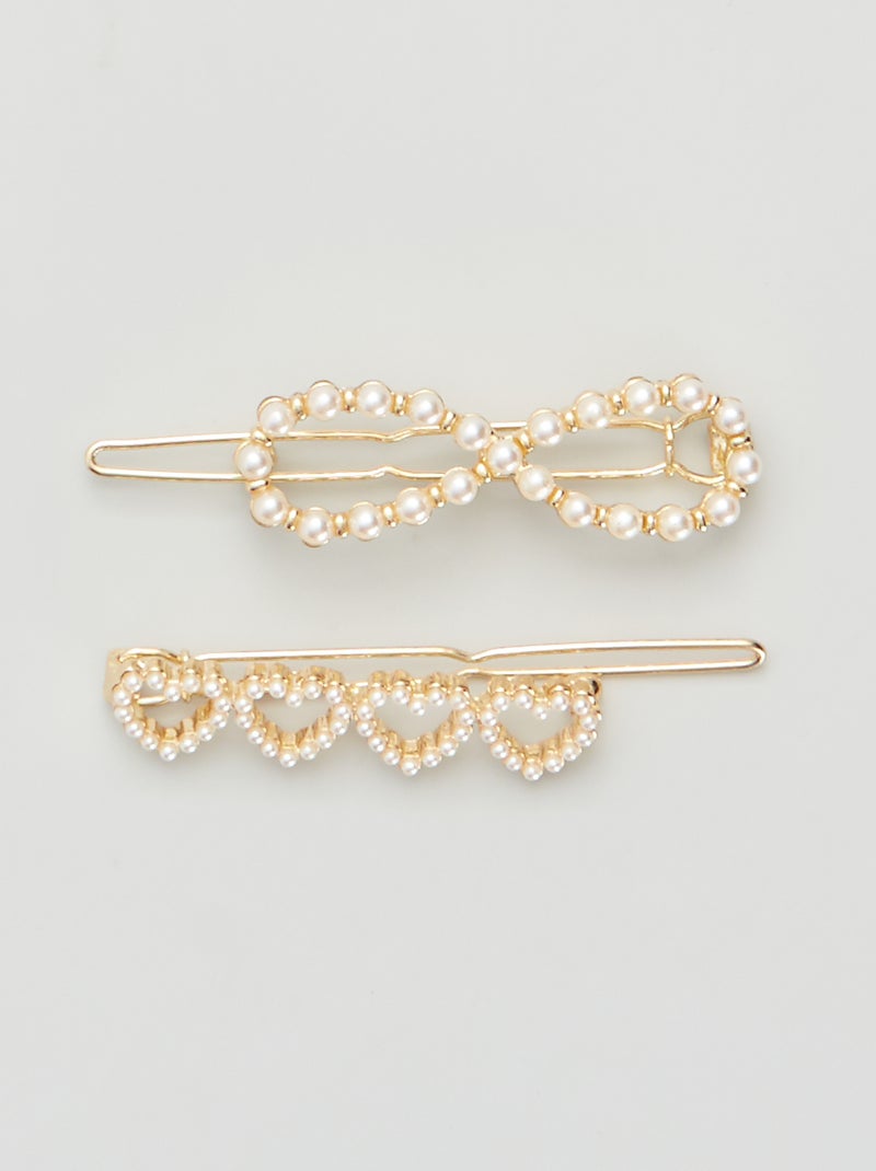 Pack de 2 pinzas con perlas oro - Kiabi