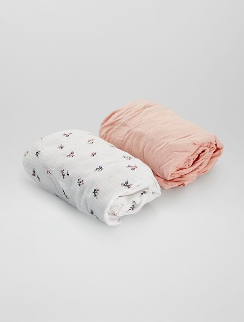 Pack de 2 sábanas bajeras de gasa de algodón - Kiabi