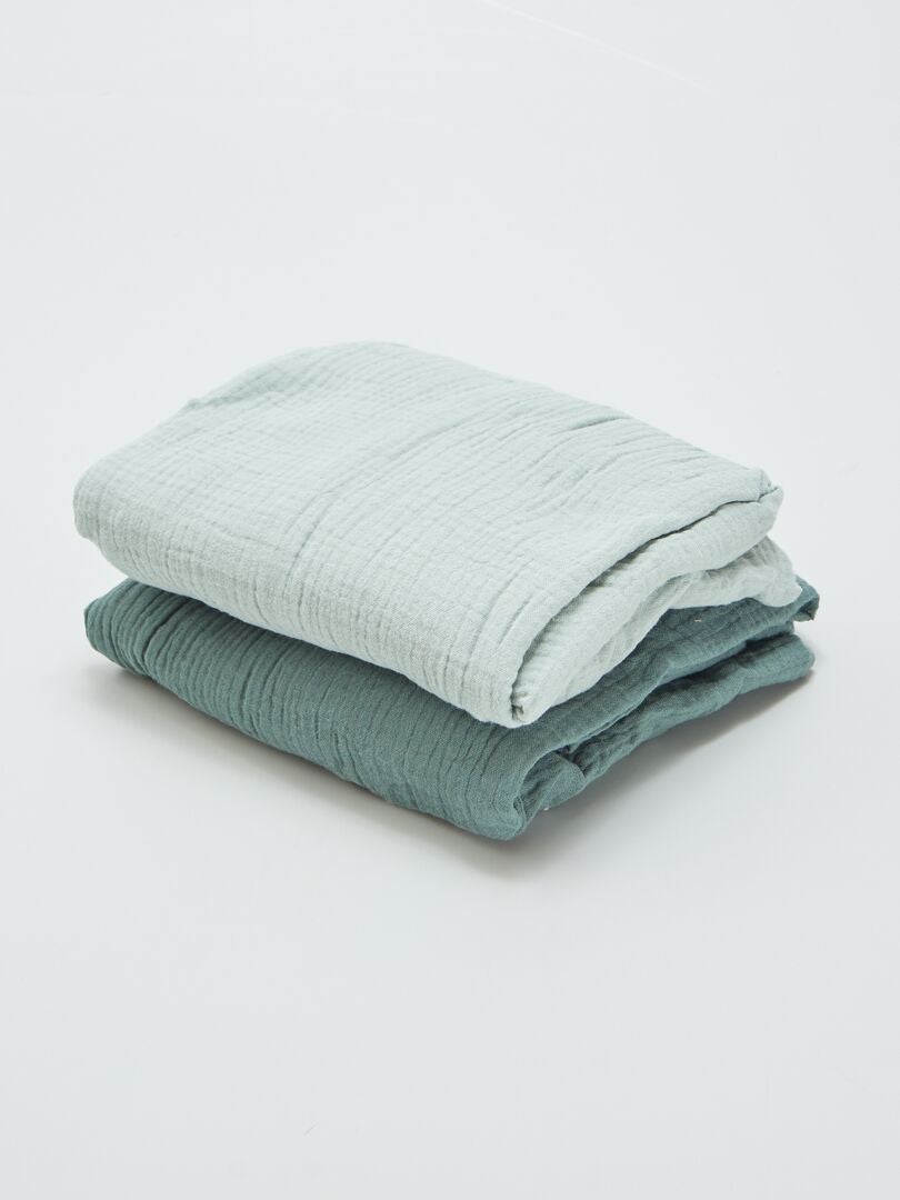 Pack de 2 sábanas bajeras de gasa de algodón VERDE - Kiabi