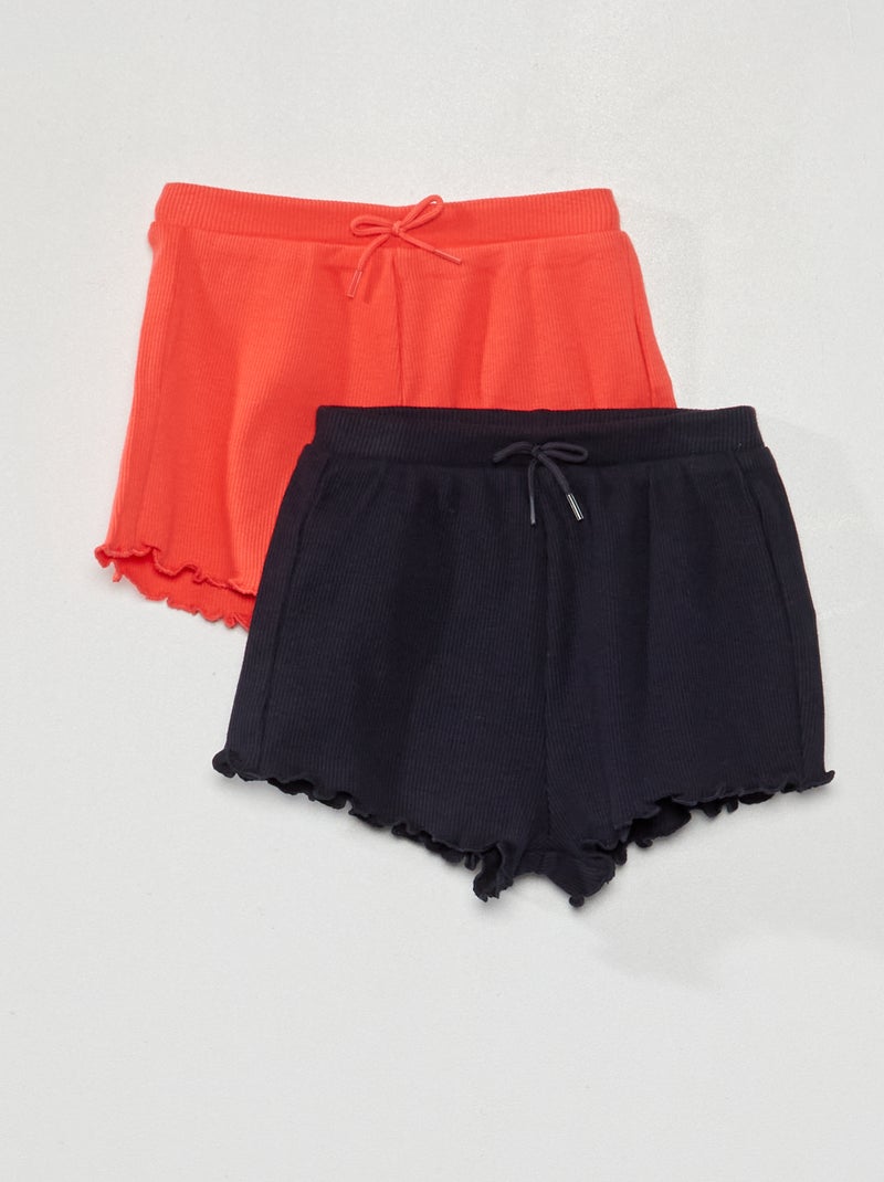 Pack de 2 shorts de canalé con borde ondulado rojo/azul - Kiabi