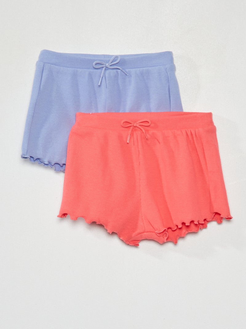 Pack de 2 shorts de canalé con borde ondulado rosa/violeta - Kiabi