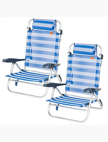 Pack de 2 sillas de playa plegables y reclinables 8 posiciones c/cojín aktive