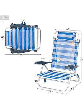 Pack de 2 sillas de playa plegables y reclinables 8 posiciones c/cojín aktive