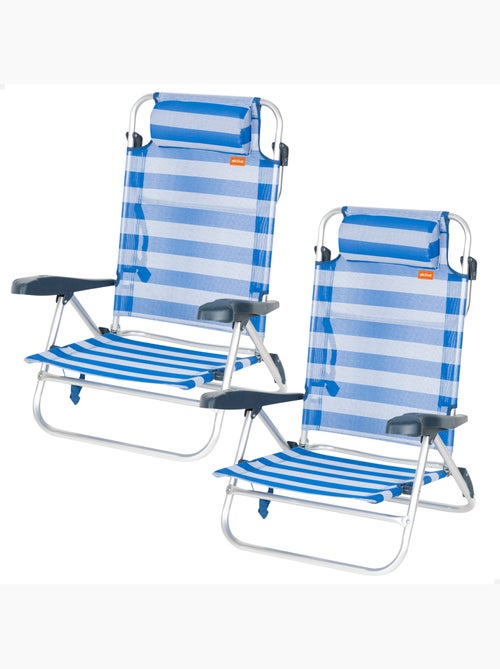 Pack de 2 sillas de playa plegables y reclinables 8 posiciones c/cojín  aktive - Kiabi