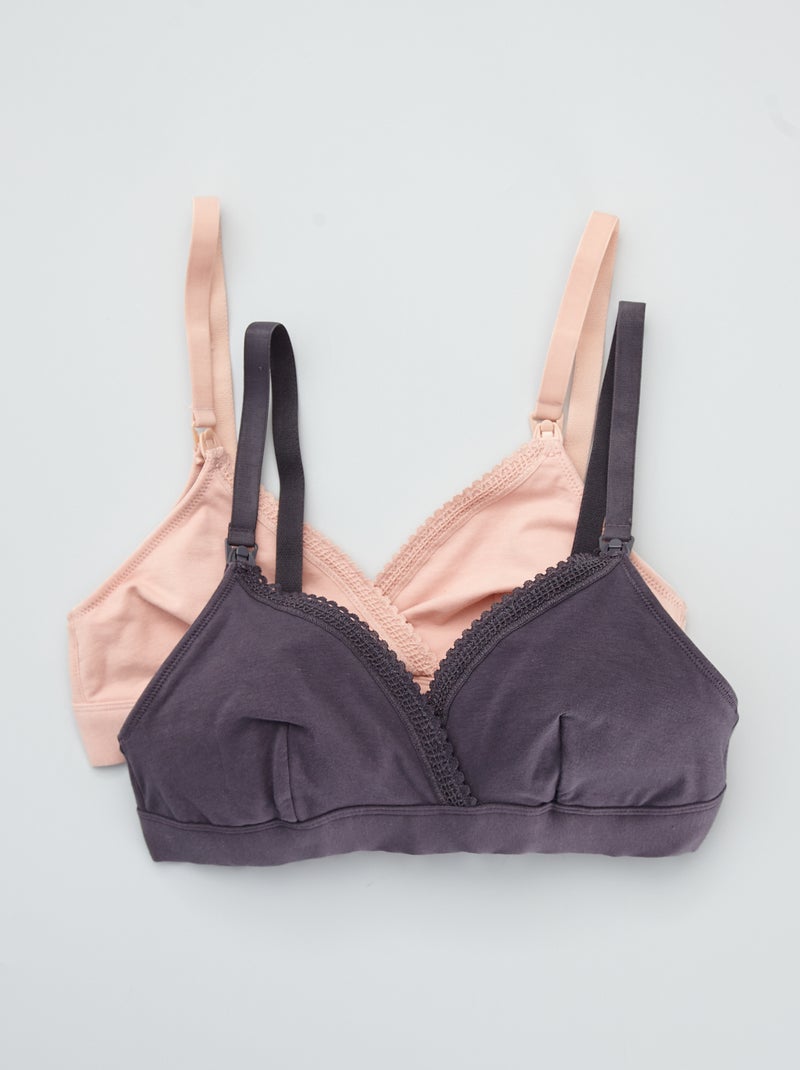Pack de 2 sujetadores de lactancia de algodón gris antracita - Kiabi
