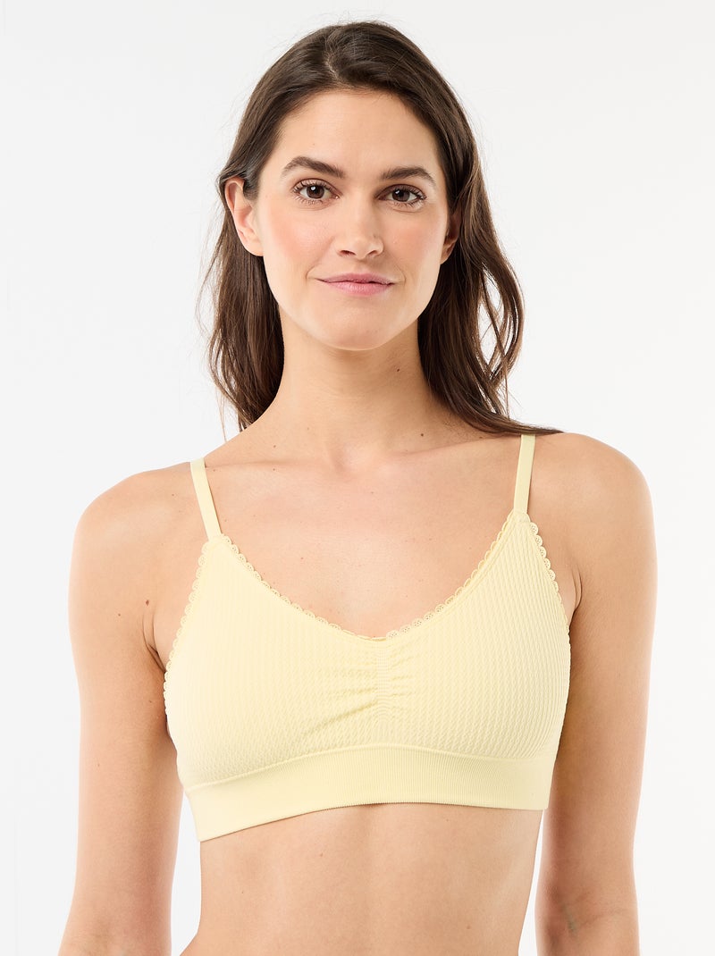 Pack de 2 sujetadores sin aros en punto texturizado Amarillo - Kiabi