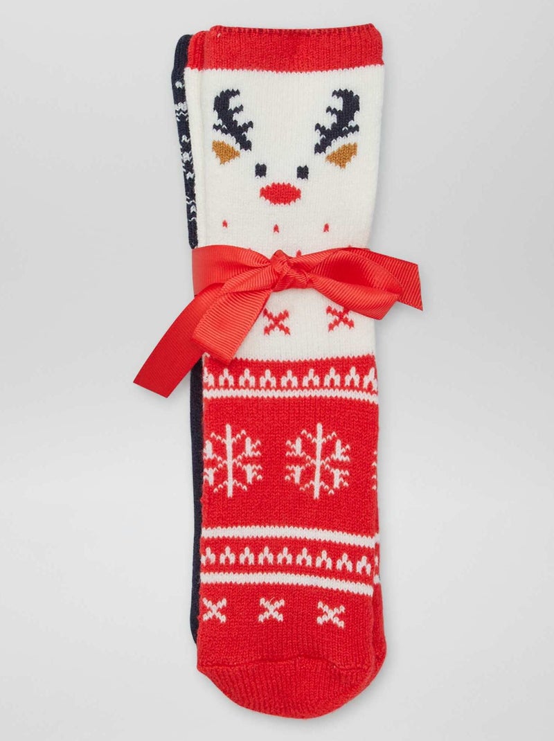 Pack de 2 zapatillas de casa tipo calcetín 'Navidad' ROJO - Kiabi