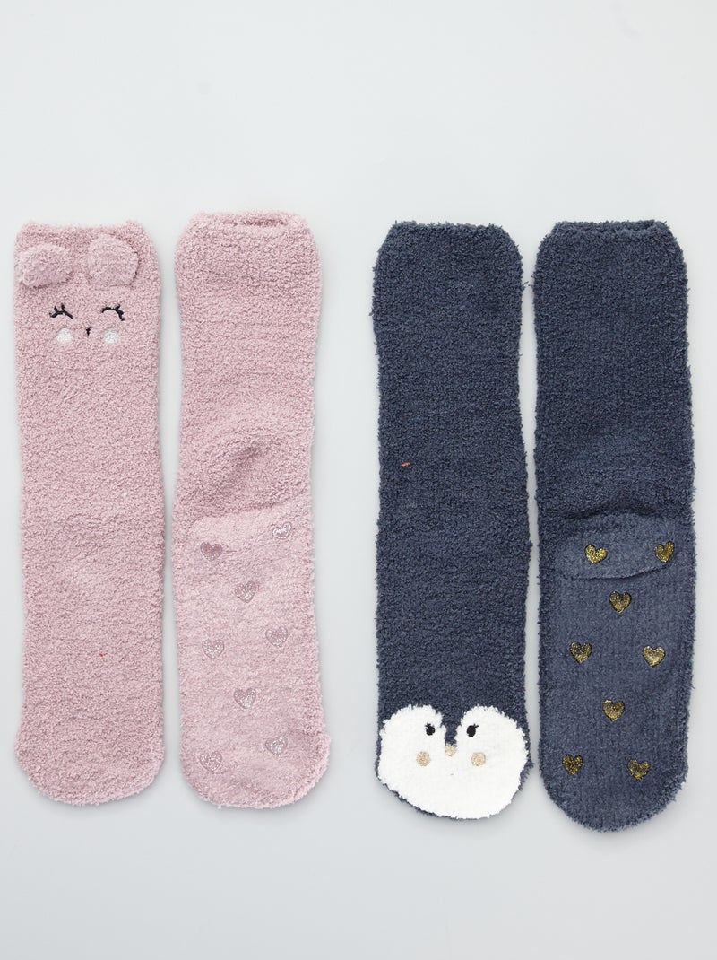 Pack de 2 zapatillas de casa tipo calcetines 'animales' AZUL - Kiabi