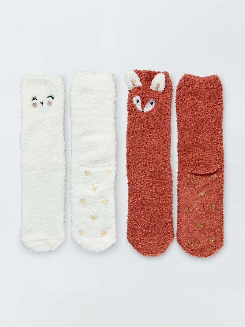 Pack de 2 zapatillas de casa tipo calcetines 'animales' GRIS - Kiabi