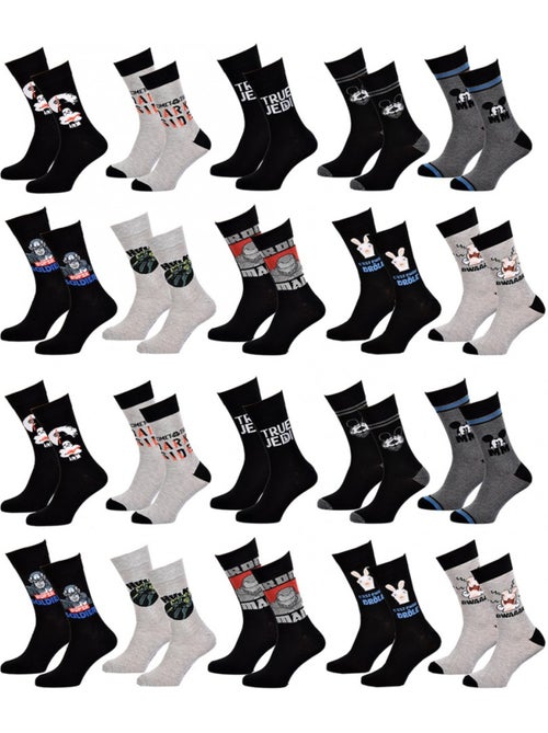 Pack de 20 calcetines adulto fantasía surtidas LICENCIA - Kiabi Pack de 20 calcetines adulto fantasía surtidas LICENCIA - Kiabi