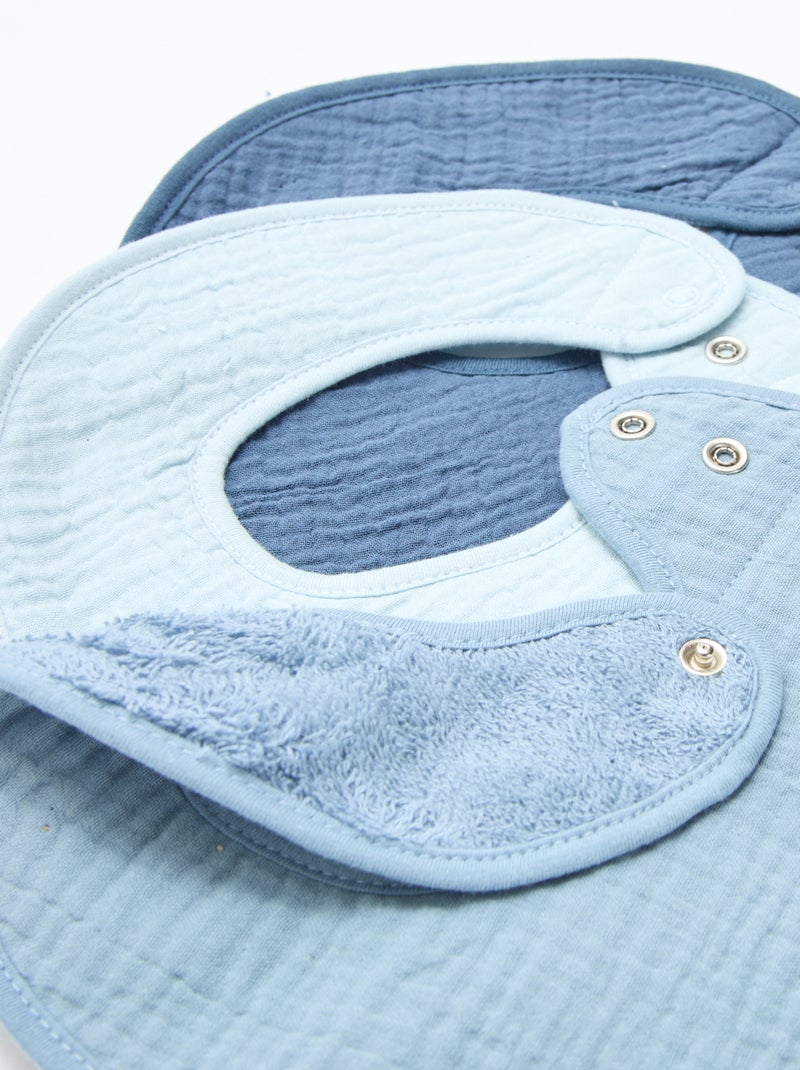 Pack de 3 baberos de gasa de algodón con forro de rizo Azul - Kiabi