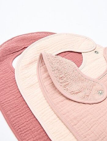 Pack de 3 baberos de gasa de algodón con forro de rizo