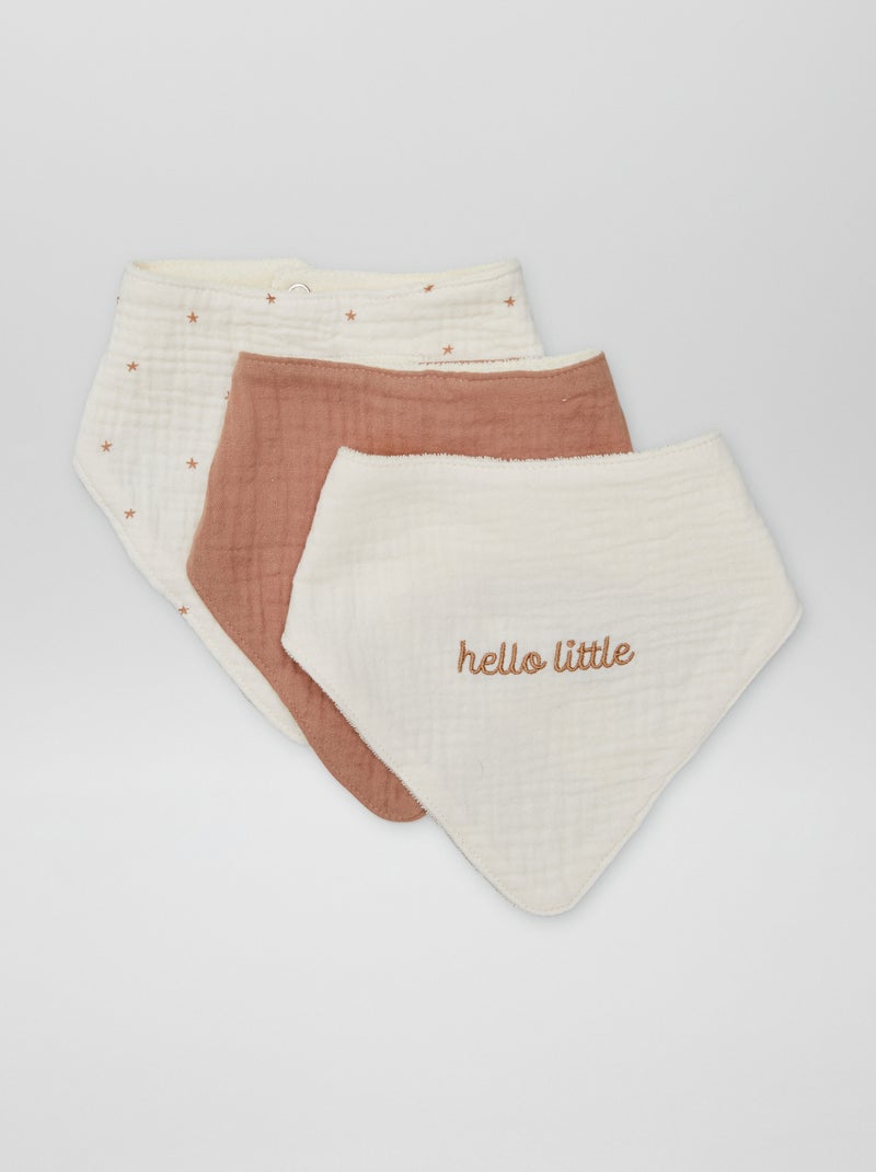 Pack de 3 baberos triangulares de doble gasa de algodón BEIGE - Kiabi