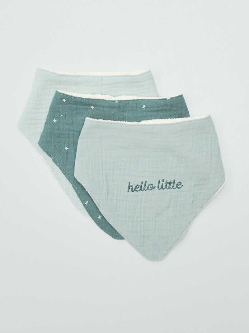 Pack de 3 baberos triangulares de doble gasa de algodón VERDE - Kiabi