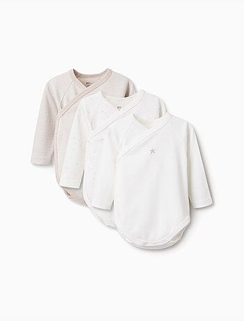 Pack de 3 bodies cruzados de manga larga de algodón
