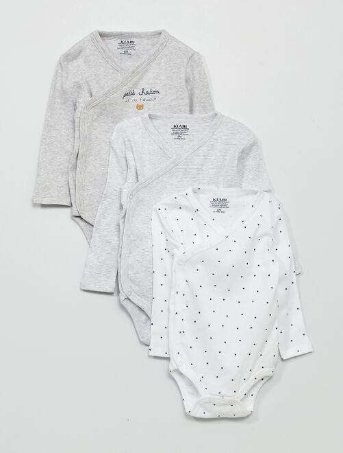 Pack de 3 bodies cruzados - gris - Kiabi - 8.00€