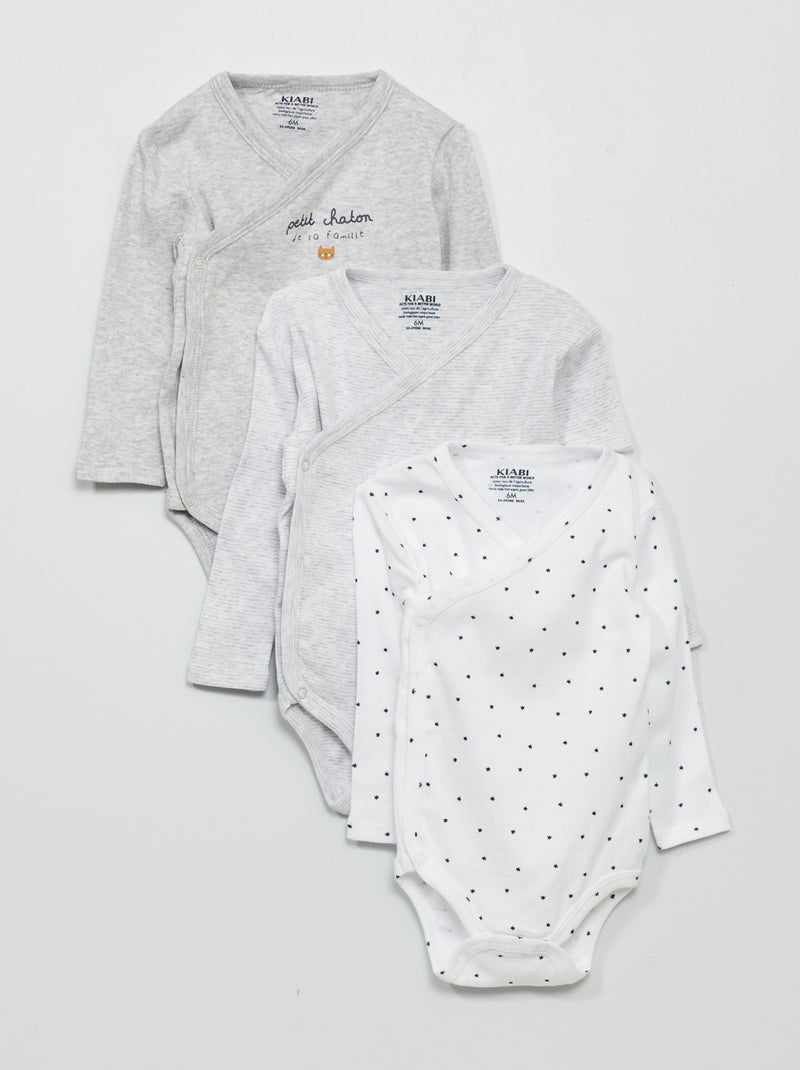 Pack de 3 bodies cruzados gris - Kiabi