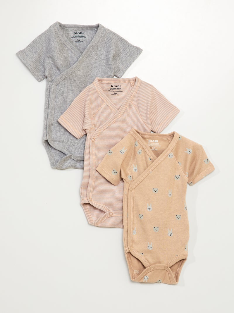 Pack de 3 bodies de algodón BEIGE - Kiabi