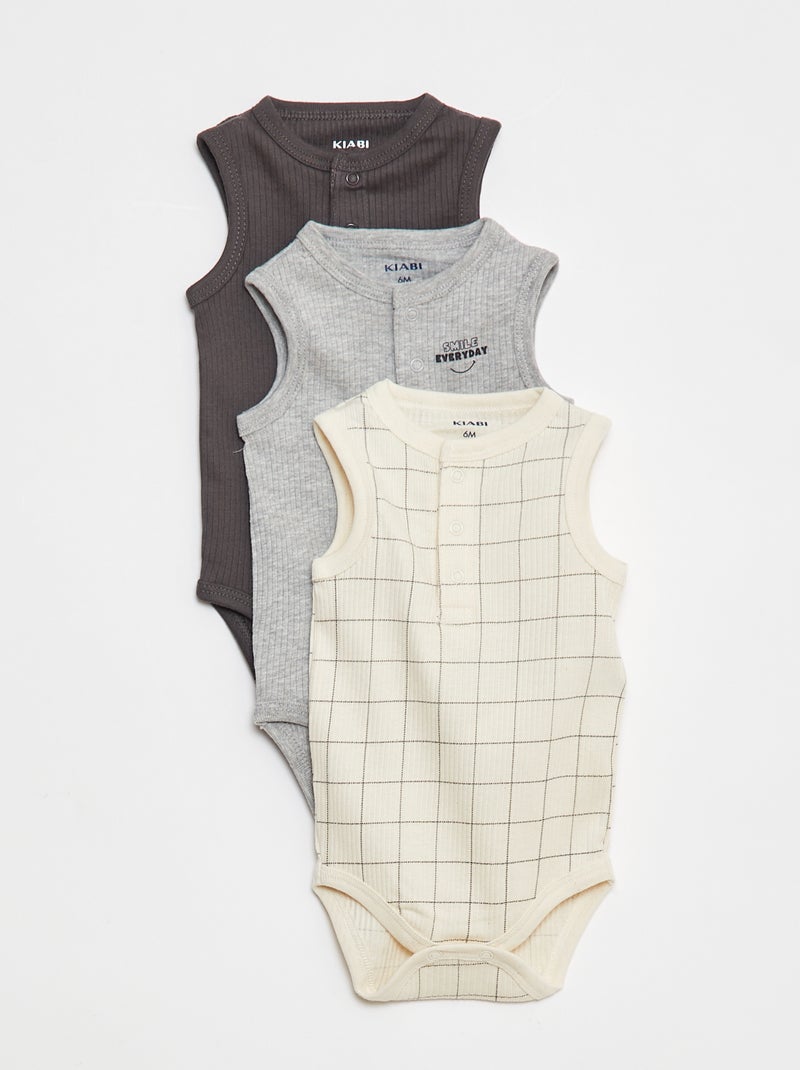 Pack de 3 bodies de canalé sin mangas Beige - Kiabi