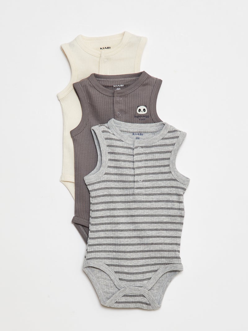 Pack de 3 bodies de canalé sin mangas Gris - Kiabi