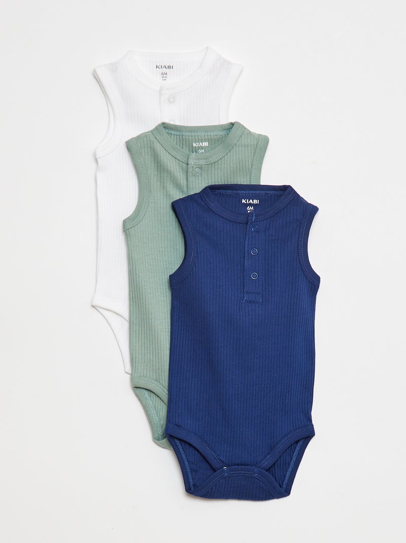 Pack de 3 bodies de canalé sin mangas Verde - Kiabi