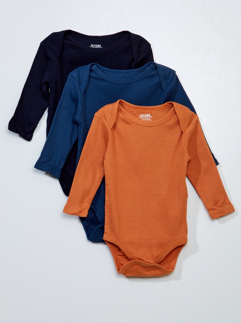 Pack de 3 bodies de manga larga AZUL - Kiabi