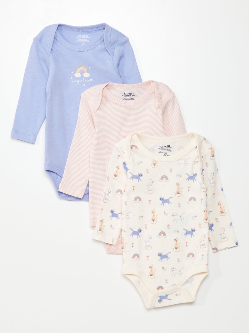 Pack de 3 bodies de manga larga AZUL - Kiabi