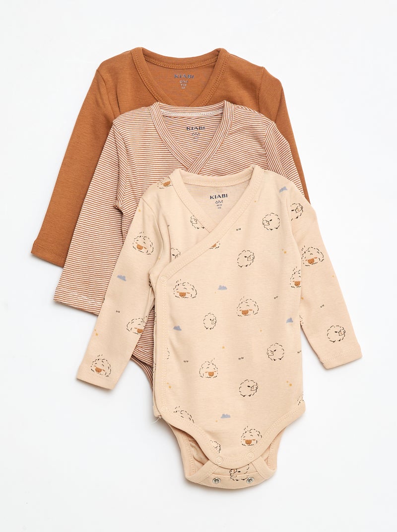 Pack de 3 bodies de manga larga con automáticos de cierre Beige - Kiabi