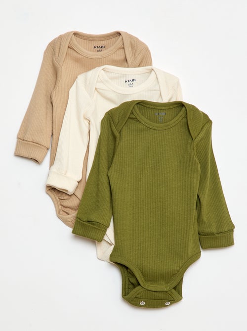 Pack de 3 bodies de manga larga con cuello americano - Kiabi