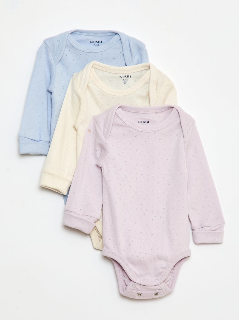 Pack de 3 bodies de manga larga con cuello americano Purpura - Kiabi