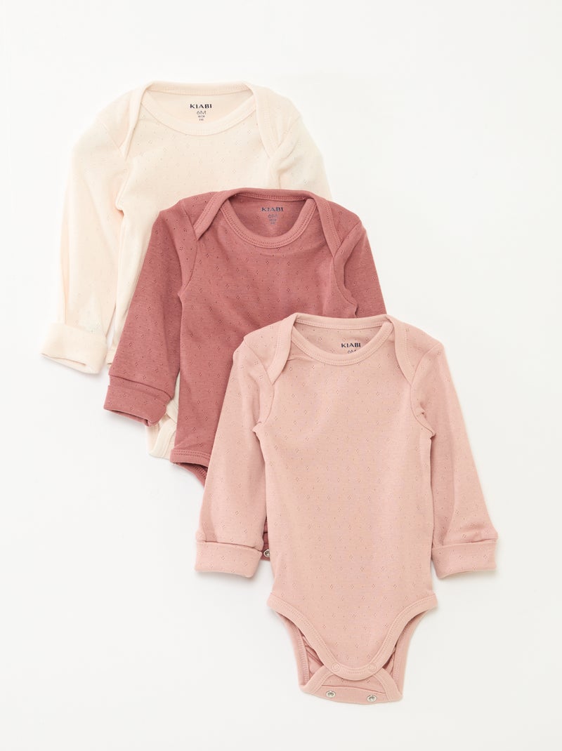 Pack de 3 bodies de manga larga con cuello americano Rosa - Kiabi