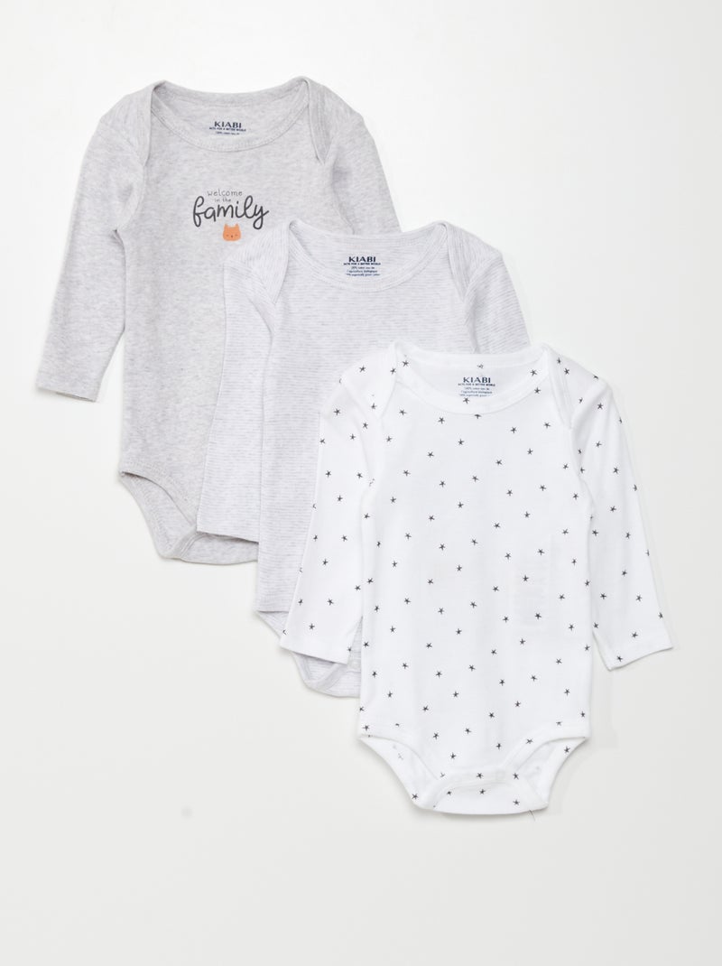 Pack de 3 bodies de manga larga GRIS - Kiabi