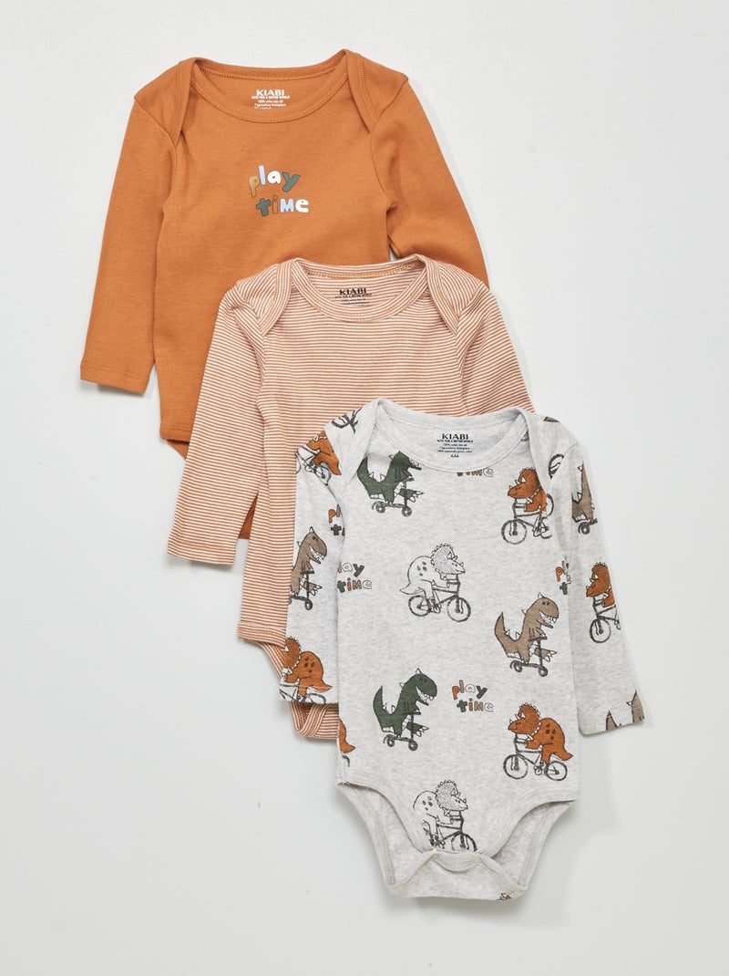 Pack de 3 bodies de manga larga MARRON - Kiabi