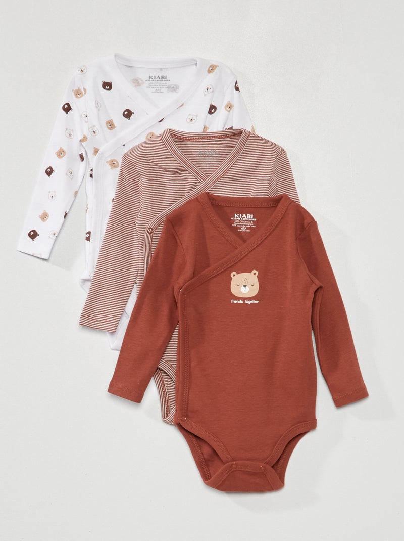 Pack de 3 bodies de punto canalé - 3 piezas MARRON - Kiabi