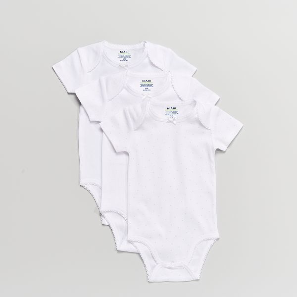 Pack de 3 bodies eco-concepción bebé niña - BLANCO - Kiabi - 8,00€