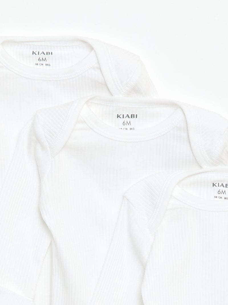 Pack de 3 bodies evolutivos cuello americano y manga larga Blanco - Kiabi