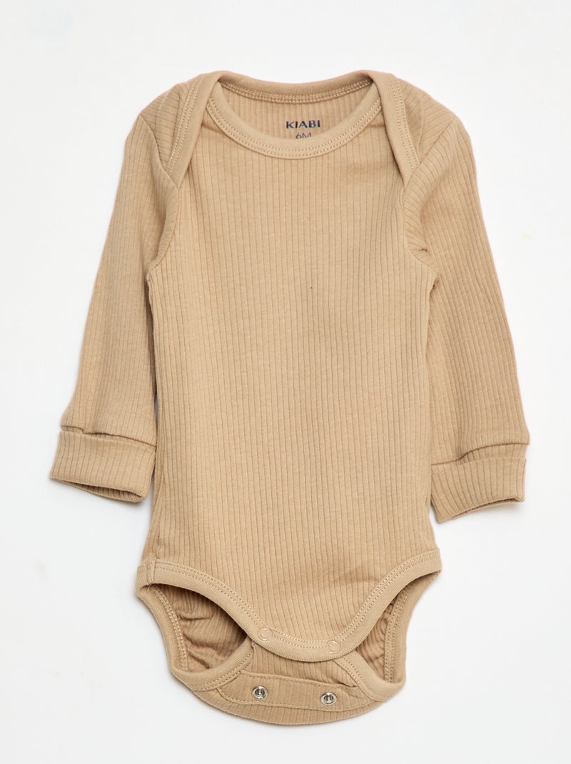 Pack de 3 bodies evolutivos de cuello americano y manga larga Beige - Kiabi