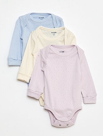 Pack de 3 bodies evolutivos de cuello americano y manga larga
