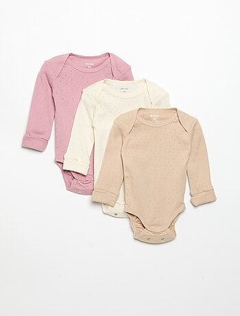 Pack de 3 bodies evolutivos de cuello americano y manga larga