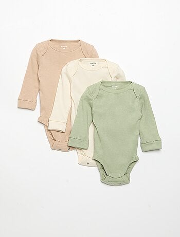 Pack de 3 bodies evolutivos de cuello americano y manga larga